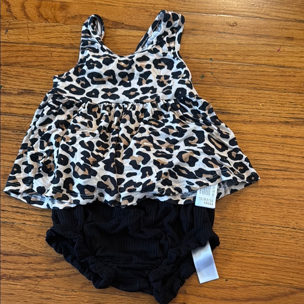 Posh Peanut Leopard Print Baby Dress with Black Bloomers
